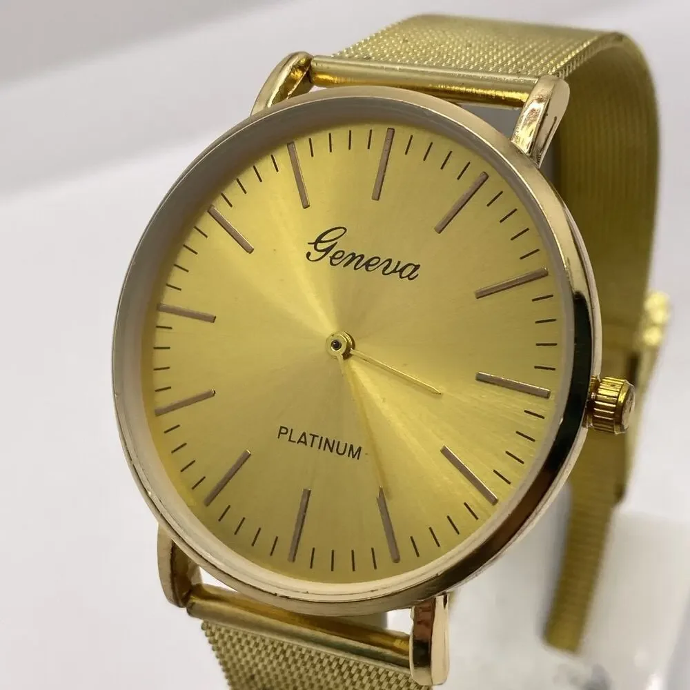 Geneva Womens Gold Tone Quartz Fashion Watch Works New Battery New!